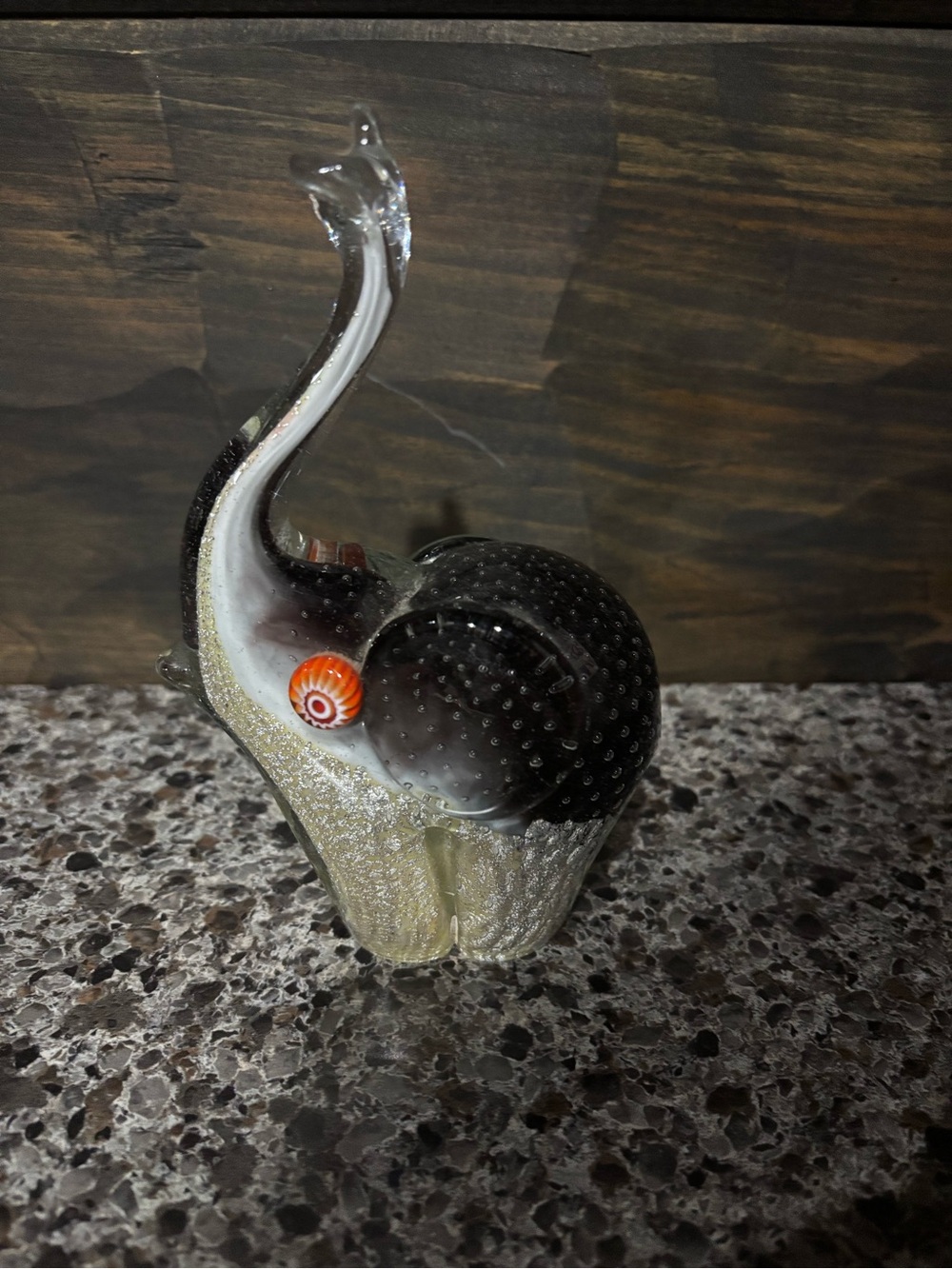 Handblown Glass Elephant Figurine in Black and Clear by Murano